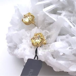 NWT Judith Ripka 14K Gold Clad Canary Crystal Eclipse Stud Earrings